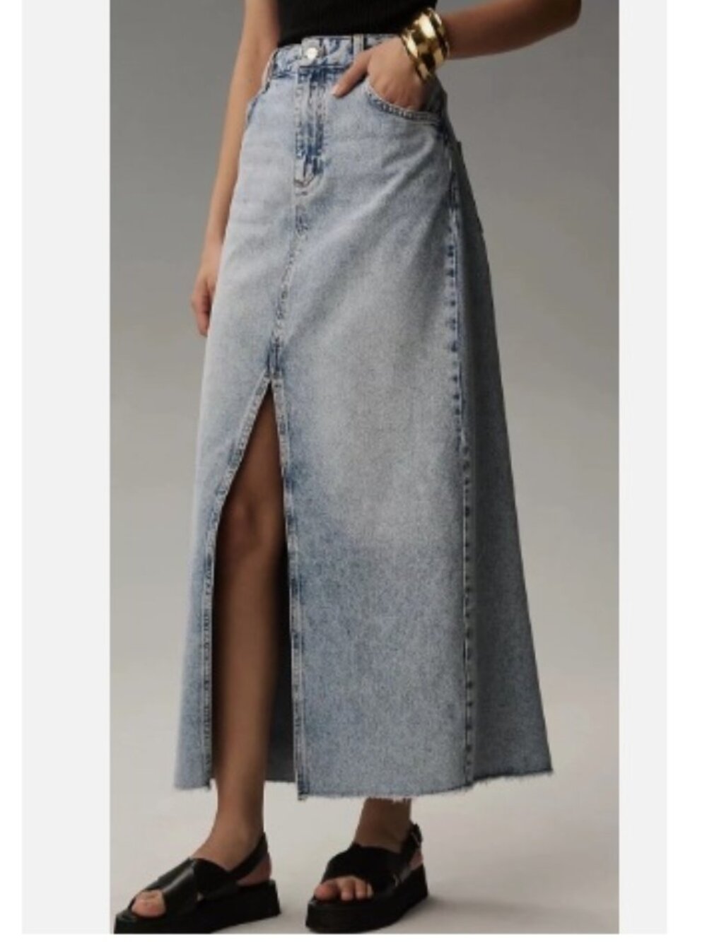 Anthropologie Pilcro Madi Front Slit Denim Maxi Skirt, Blue | Size 10 - Picture 1 of 6